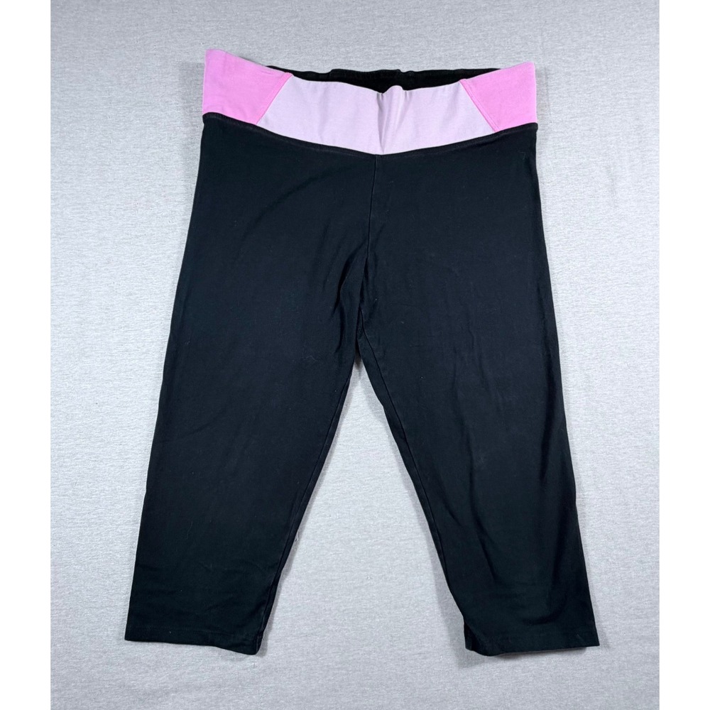 Victorias Secret PINK Yoga Crop Leggings Black Pink Foldover Waist Large Y2K